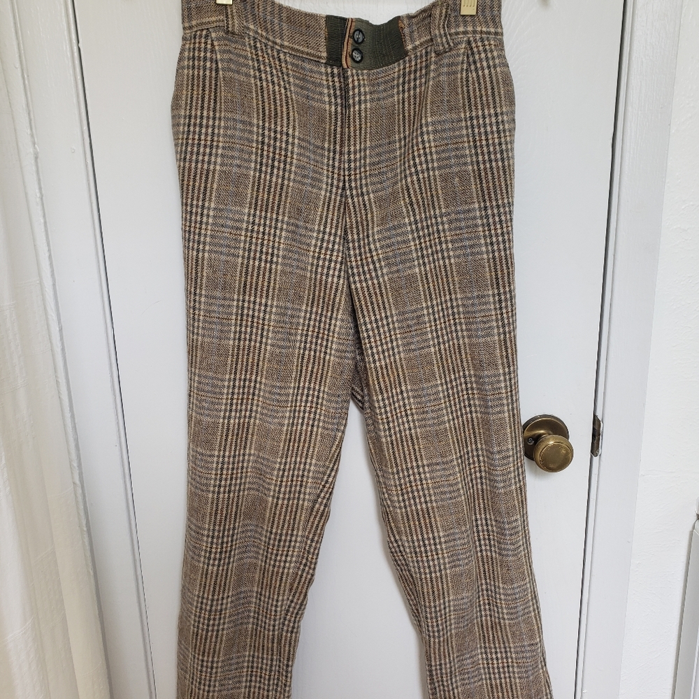 Brown Plaid High Waist Cropped Pants - Menswear, Classic, Mid-century Modern